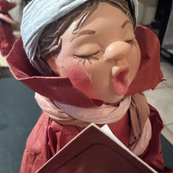 APEX Paper Mache Christmas Carolers Young Lady Red Dickens Vtg Holiday Decor - Picture 2 of 15